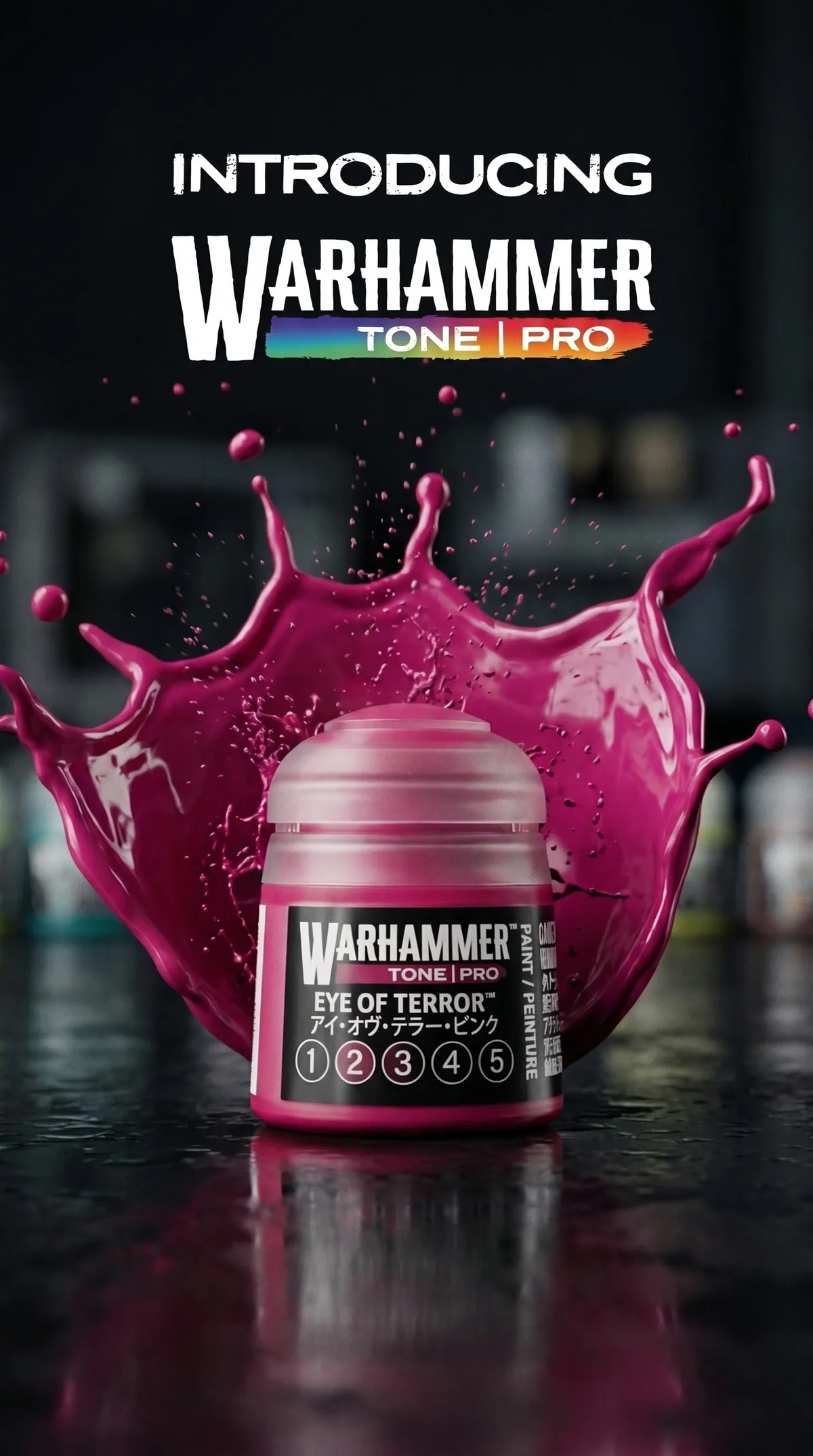 Launch poster with a pink paint splash